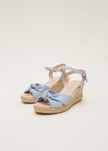 Phase Eight Leather Knot Front Espadrilles Heels Blue Australia | UX9260731